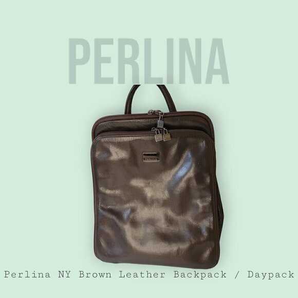 Perlina NY Brown Leather Backpack/Daypack - Picture 1 of 14